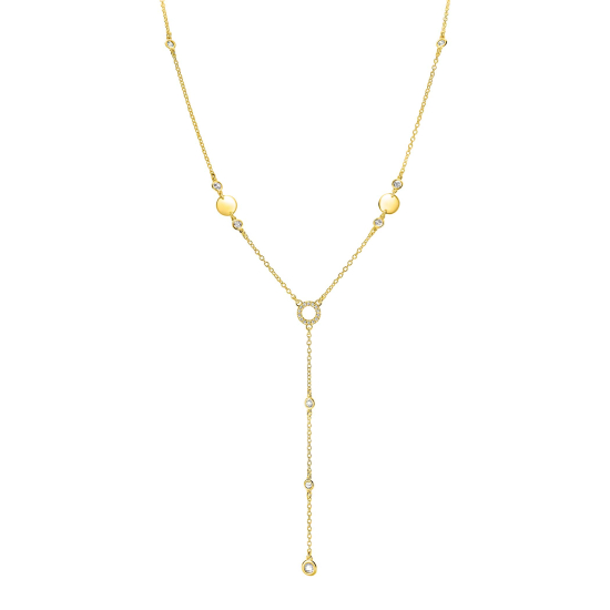 ZINZI gold plated zilveren Y-collier 45cm met glimmende ronde elementen en bezet met fonkelende witte zirkonia's ZIC2909