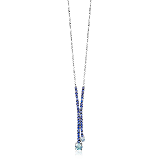 ZINZI zilveren Y-collier 45cm met luxe tennislook en saffierblauwe zirkonia's in rijzetting met twee grotere lichtblauwe zirkonia's ZIC2894B