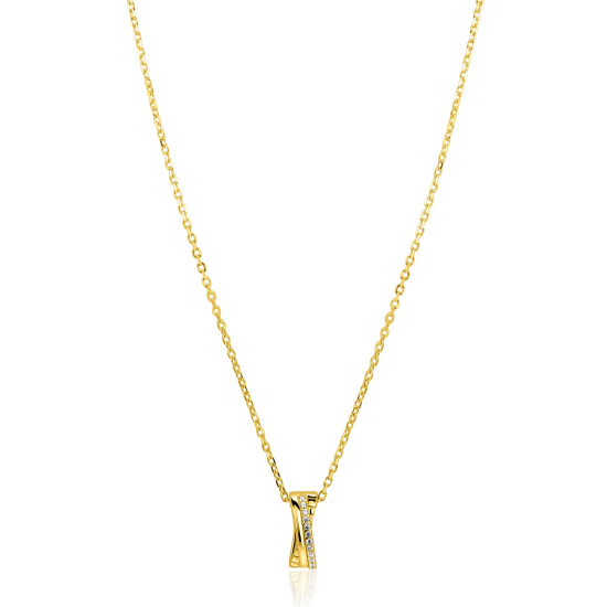 ZINZI gold plated zilveren ketting 45cm met luxe cross-over hanger (16mm) bezet met witte zirkonia's ZIC2801