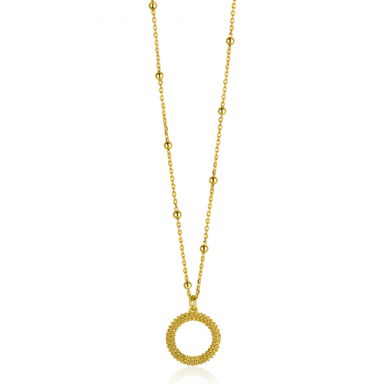 ZINZI gold plated zilveren ketting met kleine bolletjes en ronde hanger (12mm) met bolstructuur 42-45cm ZIC2704G