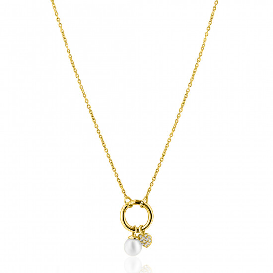 ZINZI gold plated zilveren ketting met ronde sluitring en twee luxe bedels 42-45cm ZIC2738