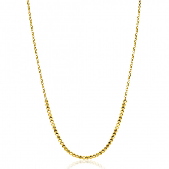 ZINZI gold plated zilveren jasseron ketting met bolletjes schakels (2,5mm breed) in het midden 40-45cm ZIC2640G