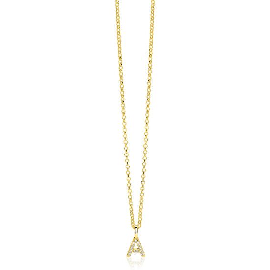 ZINZI gold plated zilveren letter hanger A bezet met witte zirkonia's ZIH2828-A (zonder ketting)