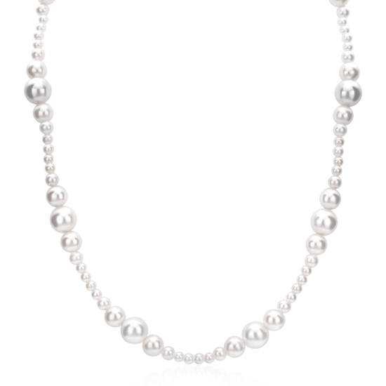 ZINZI gold plated zilveren ketting 45cm met glanzende witte parels in verschillende groottes en speelse opbouw ZIC2908