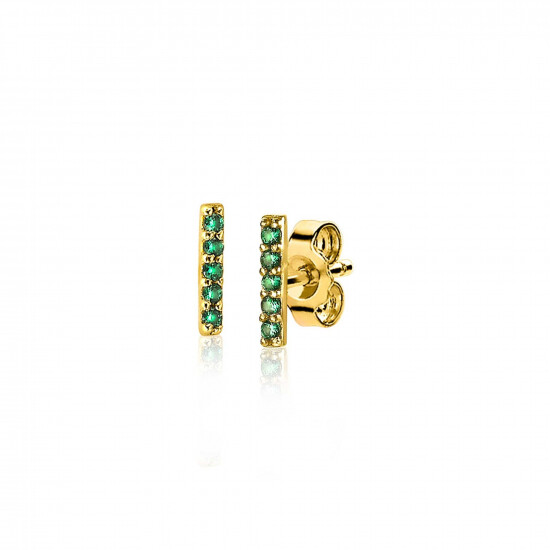 ZINZI zilveren geelvergulde oorknoppen staafje groen 8mm ZIO1689GG