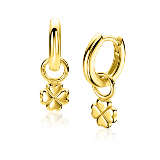 6mm ZINZI gold plated zilveren oorbedels in gladde klaver vier vorm ZICH2884G (zonder oorringen)