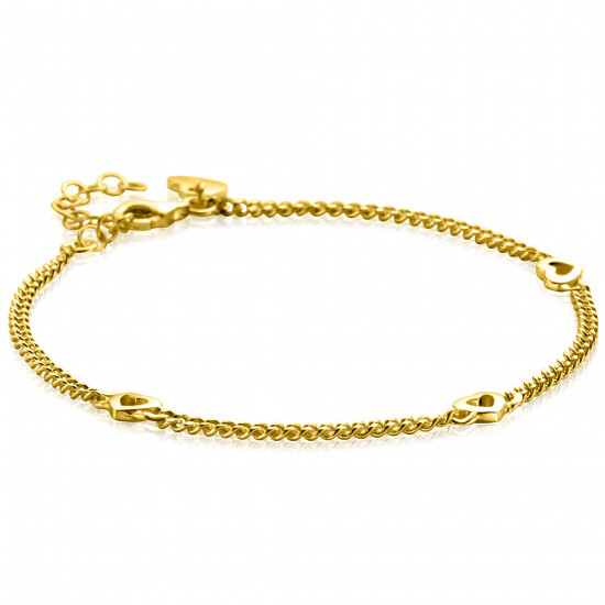 ZINZI gold plated zilveren gourmet armband met drie open hartjes 17-20cm ZIA2409G
