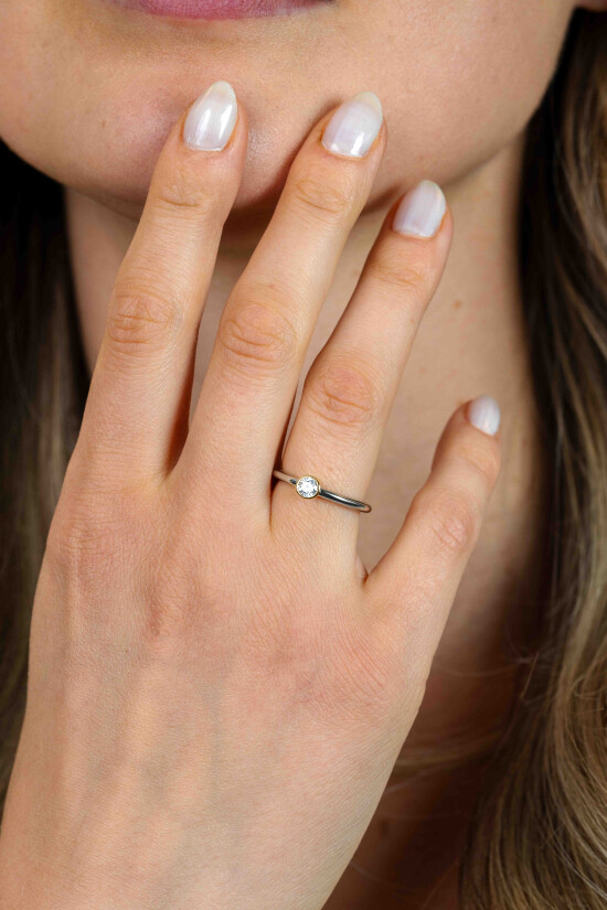 ZINZI zilveren ring bicolor glad rond met witte zirconia ZIR1177Y