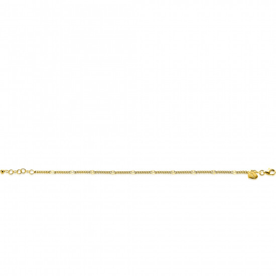 ZINZI gold plated zilveren gourmet schakelarmband met tien zonnestralen-plaatjes (3mm breed) ZIA2713G
