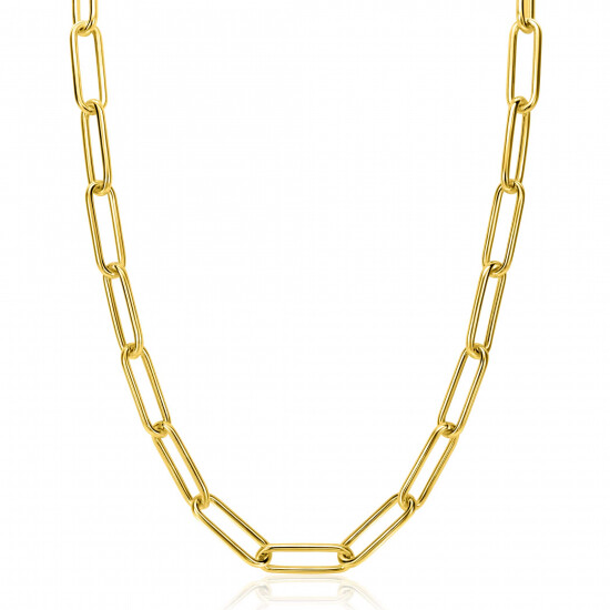 ZINZI gold plated zilveren schakelketting 45cm met schakels van 7mm lang ZIC2533G