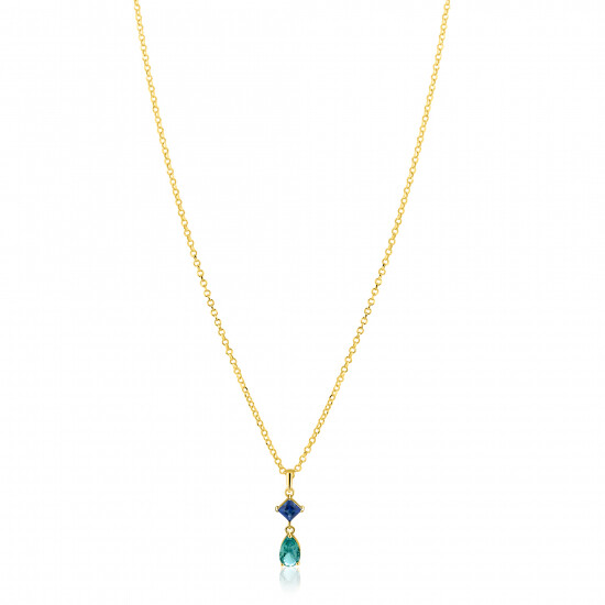ZINZI gold plated zilveren ketting 42-45cm met luxe peervormige turquoise hanger en blauwe ruitvorm ZIC2745