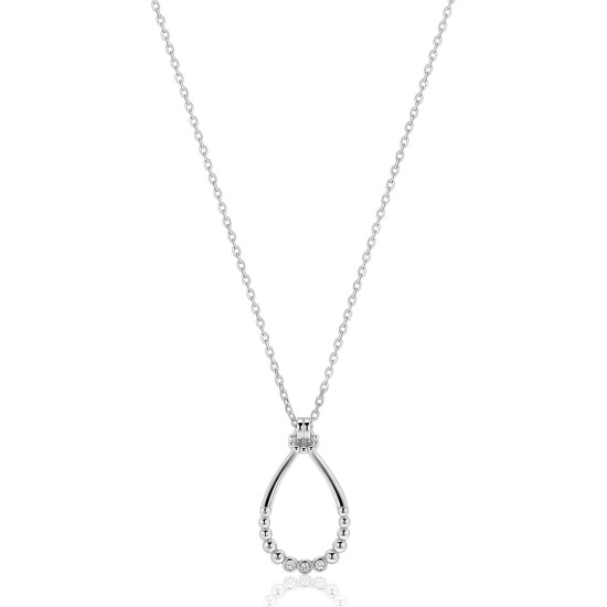 ZINZI zilveren ketting 45cm met open druppelvormige hanger, met bolletjes en drie witte zirkonia’s ZIC2839