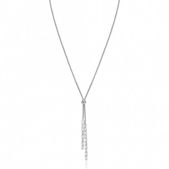 ZINZI zilveren Y-collier 43–46cm met popcorn schakel en twee bungelende kettinkjes ZIC2710