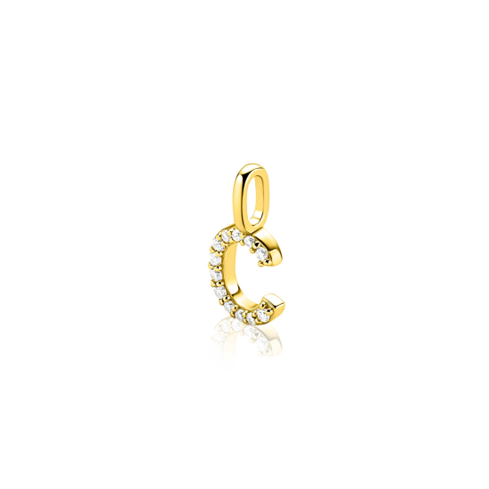 ZINZI gold plated zilveren letter hanger C bezet met witte zirkonia's ZIH2828-C (zonder ketting)