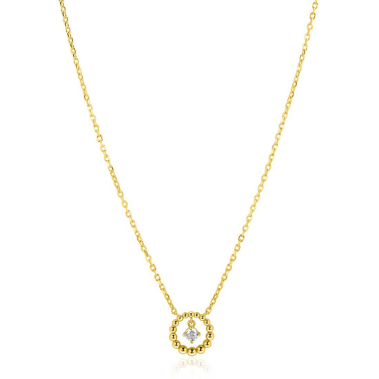 ZINZI goldplated zilveren ketting 45cm met ronde bolletjeshanger en bungelende witte zirkonia ZIC2816