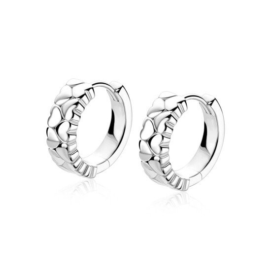 16mm ZINZI zilveren oorringen met twee rijen aaneengeschakelde gladde hartjes, 5mm buisdikte en luxe klapsluiting  ZIO2882