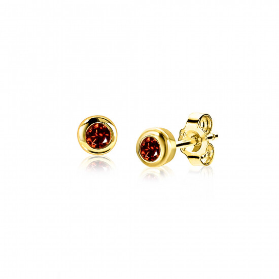 JANUARI oorknoppen 4mm gold plated met geboortesteen rood granaat zirconia
