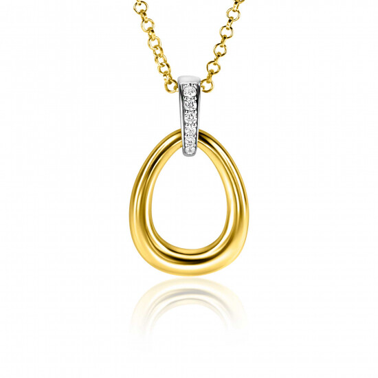 26mm ZINZI gold plated zilveren bicolor hanger druppelvorm glad met witte zirconia's ZIH1709Y (zonder collier)