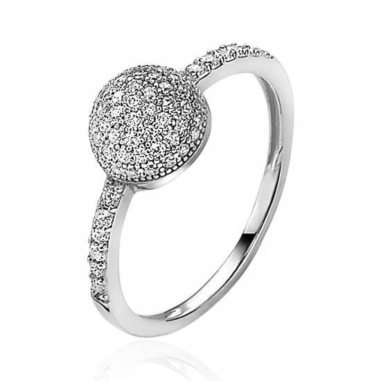 ZINZI zilveren luxe ring met 8mm bol vorm, vol bezet met witte zirconia's ZIR1113