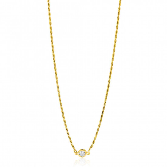 ZINZI gold plated zilveren koord ketting bezet met een ronde witte zirconia 40-45cm ZIC2461Y