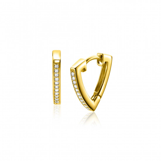 14mm ZINZI gold plated zilveren oorringen driehoeksvorm bezet met witte zirconia's ZIO2607