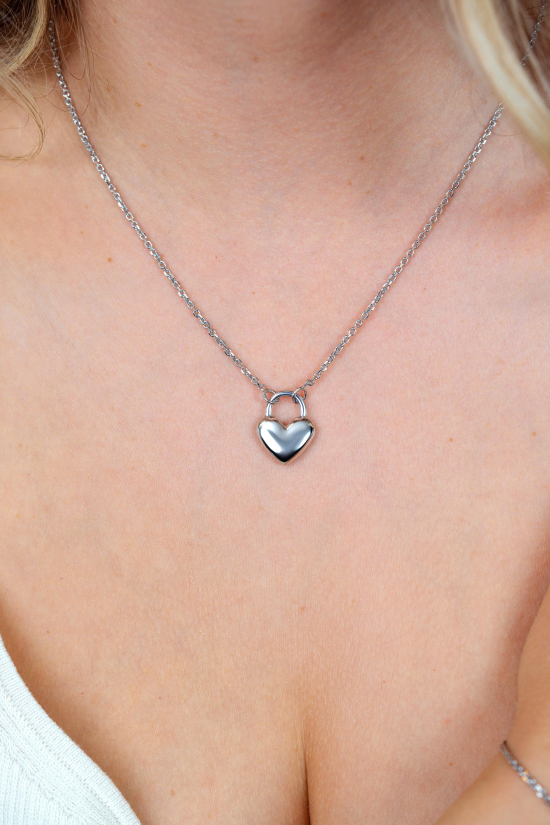 ZINZI zilvereren schakelketting met hartvormige slot hanger 18mm breed 42-45 cm ZIC2673