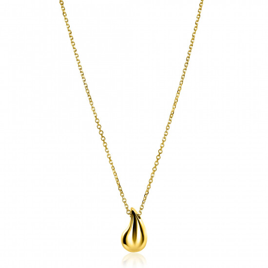 ZINZI gold plated zilveren jasseron ketting 42-45cm met organisch gevormde hanger 18mm ZIC2636G