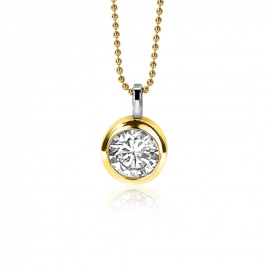 ZINZI zilveren geelvergulde hanger 17mm rond witte zirconia ZIH2 (zonder collier)