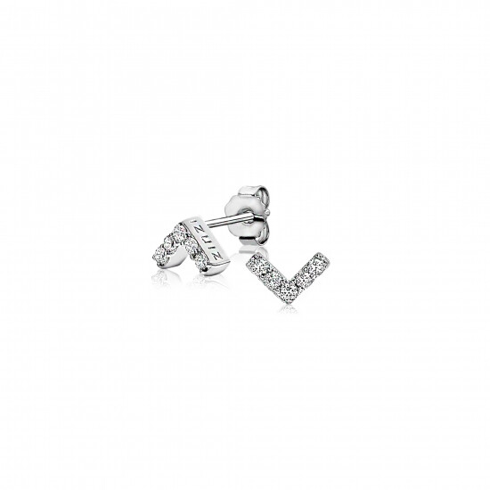 ZINZI zilveren oorknoppen V-vorm wit 7mm ZIO1380Z
