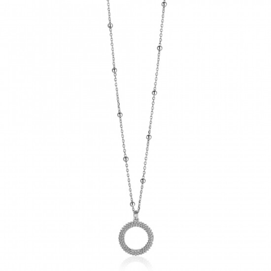 ZINZI zilveren ketting met kleine bolletjes en ronde hanger (12mm) met bolstructuur 42-45cm ZIC2704