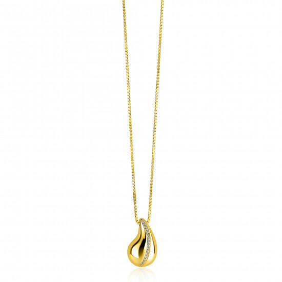 ZINZI gold plated zilveren venetiaanse ketting 45-48cm met druppelvormige hanger 20mm, golvende rij witte zirkonia's ZIC2707Y