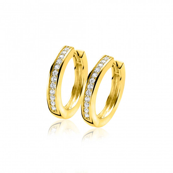 20mm ZINZI gold plated zilveren oorringen met witte zirconia's en luxe klapsluiting, buisdikte 3mm ZIO190Y