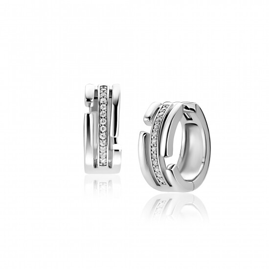 15mm ZINZI zilveren multi-look oorringen 3 banen met witte zirkonia’s ZIO2730