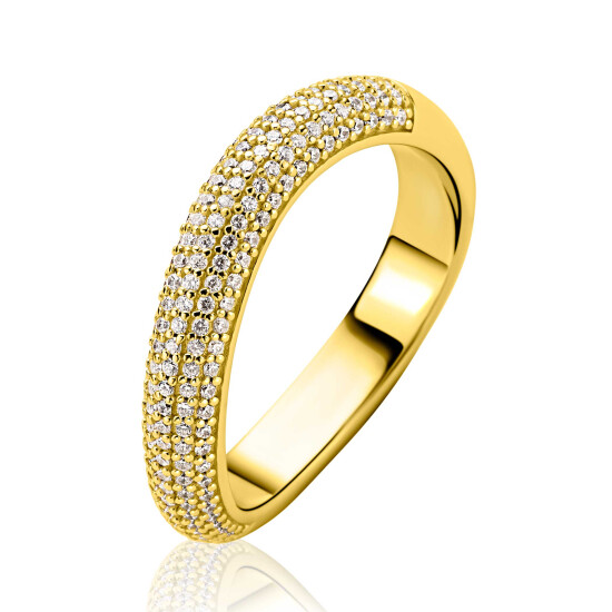 ZINZI gold plated zilveren ring volledig bezet met pavé gezette witte zirkonia’s in een vloeiende lijn ZIR2883Y