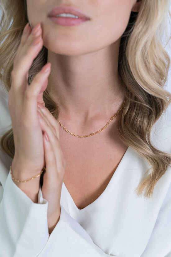 ZINZI zilveren ketting 14K geel verguld paperclip schakel 2,7mm breed 45cm ZIC2150G