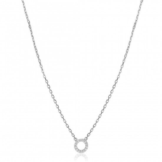 ZINZI zilveren ketting met open rondje (7,5mm) bezet met witte zirconia's 40-45cm ZIC2550