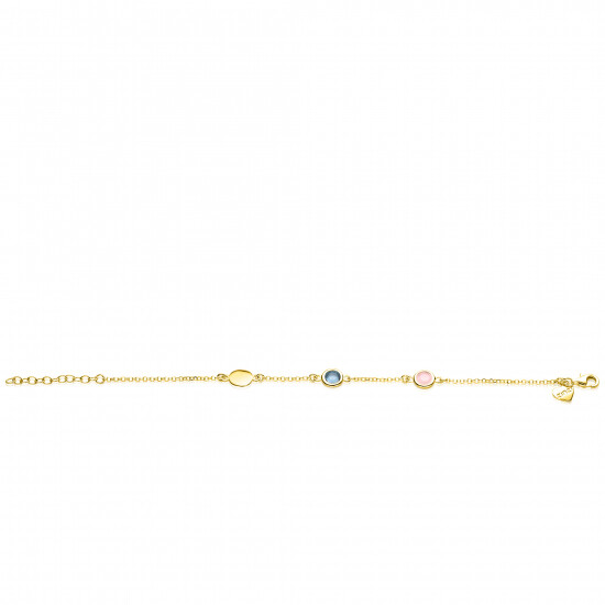 ZINZI gold plated zilveren armband met rondjes, bezet met blauwe en roze kleurstenen ZIA2715G