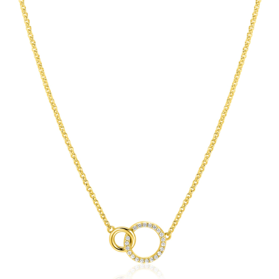 ZINZI goldplated zilveren ketting met twee verbonden ronde schakels witte zirconia's ZIC1782Y