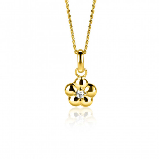 16mm ZINZI gold plated zilveren bloem hanger, bezet met witte zirconia ZIH2620 (zonder collier)