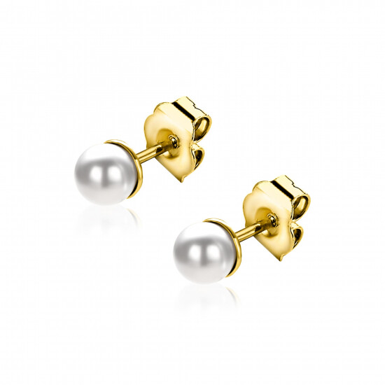 4mm ZINZI gold plated zilveren oorknoppen wit parel ZIO1318Y