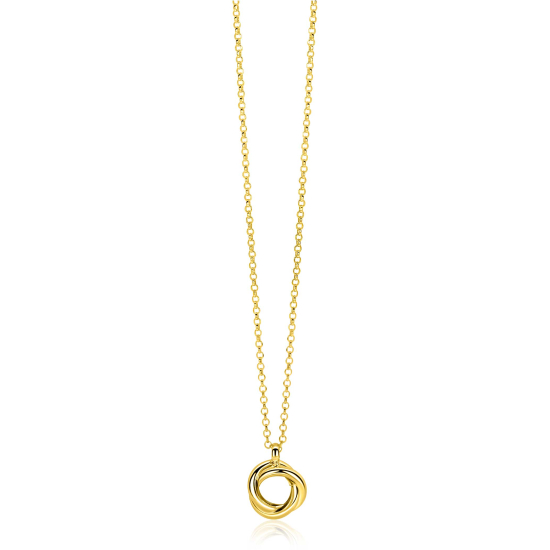 ZINZI gold plated zilveren collier 45cm met hanger van drie verbonden ringen (knoop-stijl) ZIC2890G