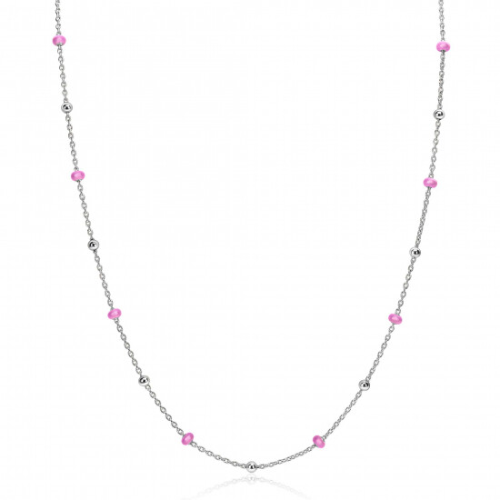 ZINZI zilveren fantasie ketting met 13 roze donuts en glanzende bolletjes 42-45cm ZIC2510