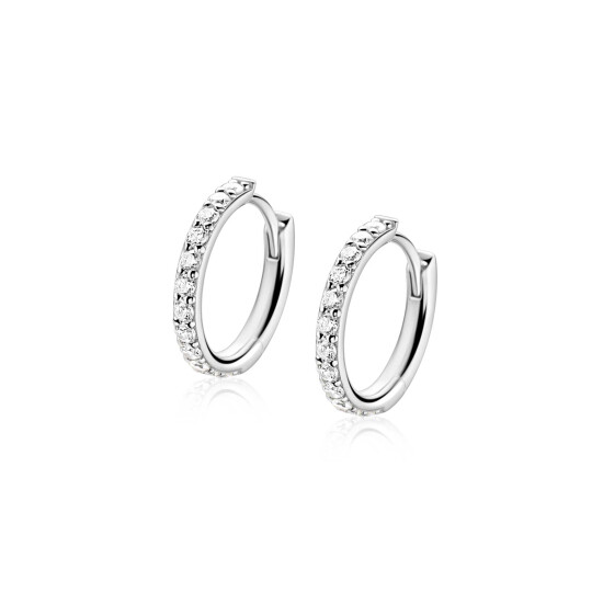 15mm ZINZI zilveren tennis oorringen bezet met een rij schitterende zirkonia’s, luxe klapsluiting ZIO2881
