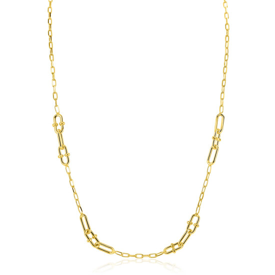 ZINZI gold plated zilveren ketting 45cm met paperclip schakels en dubbele geknoopte schakels ZIC2798