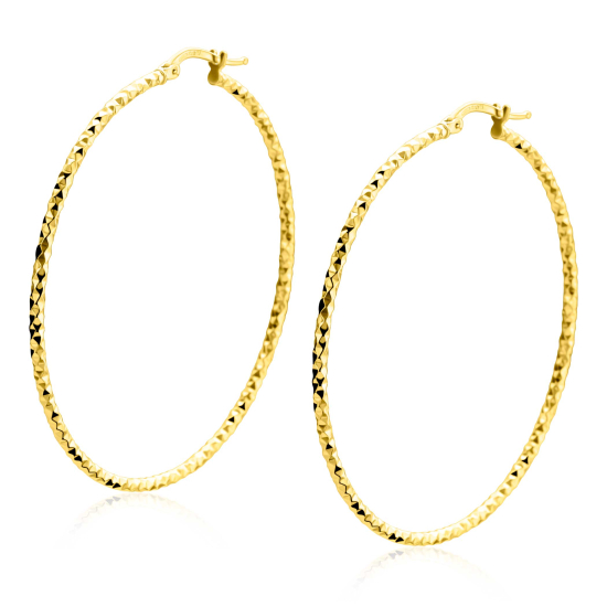 52mm ZINZI gold plated zilveren grote oorringen met gefacetteerde buis en handige bovensluiting ZIO2912G
