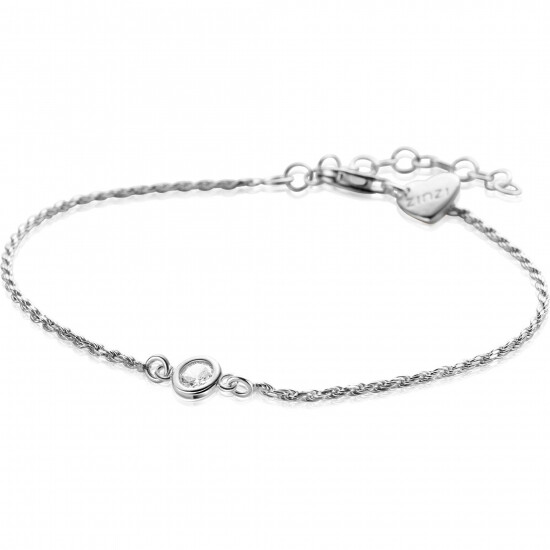 ZINZI zilveren koord armband bezet met een ronde witte zirconia 17-20cm ZIA2461