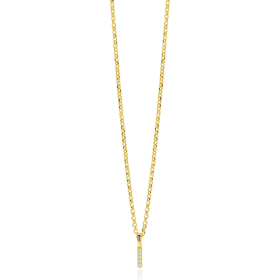 ZINZI gold plated zilveren letter hanger I bezet met witte zirkonia's ZIH2828-I (zonder ketting)