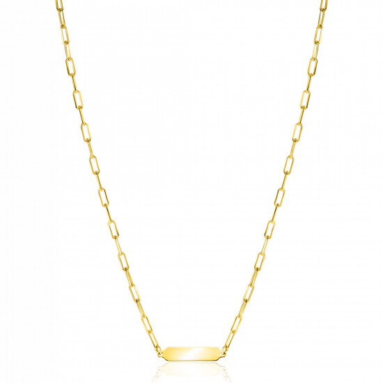 ZINZI gold plated zilveren ketting met paperclip-schakels en glanzend rechthoekig plaatje om te graveren 42-45cm ZIC2530G
