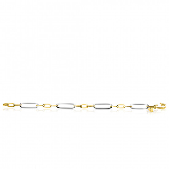 ZINZI zilveren bicolor schakelarmband met ovale schakels 7mm breed ZIA2752