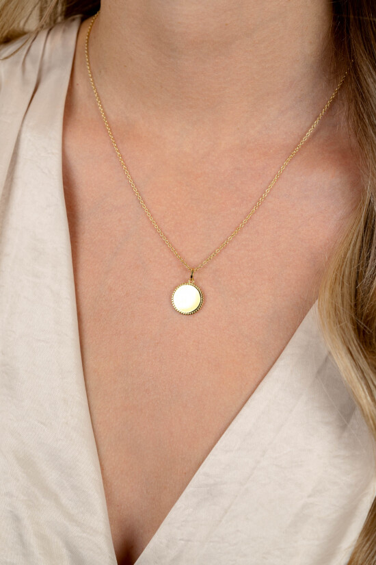 13.5 mm ZINZI gold plated zilveren coin hanger met parelrand voor gravure ZIH2651G (zonder collier)